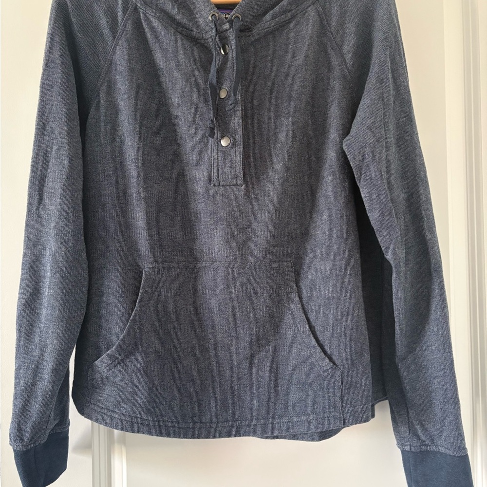 Patagonia Woman’s Ahnyo Heathered Navy Pullover Hoodie with Hood Medium - Picture 2 of 5